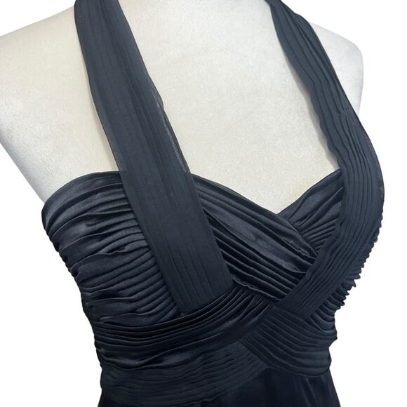 BCBGMaxAzria 100% Silk Halter Dress Women's 6 Black Glam Cocktail Marilyncore - Picture 3 of 13